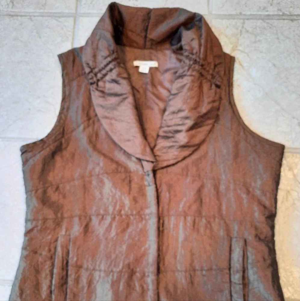 Bronze Padded Vest M Shiny Coldwater Creek Outerwear